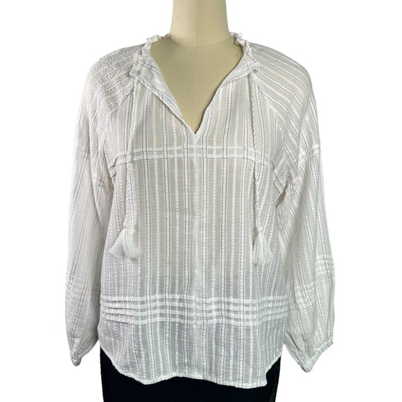 INC International Concepts Blouse Women's Peasant Top Cast Bohemian, White Sz L - Picture 3 of 11